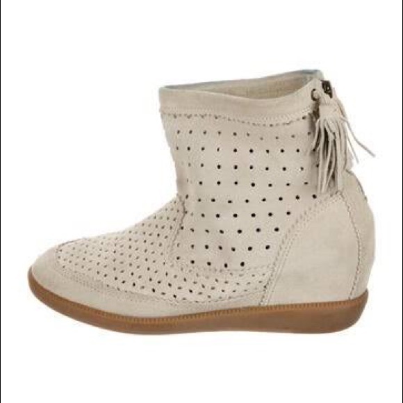 Isabel Marant light grey off white suede wedge booties boots fringe tassel - Picture 7 of 7